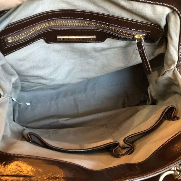 ELLIOTT LUCCA - "Helena" Quilted Brown Patent Cow Leather Satchel/Shoulder Bag - Picture 9 of 16